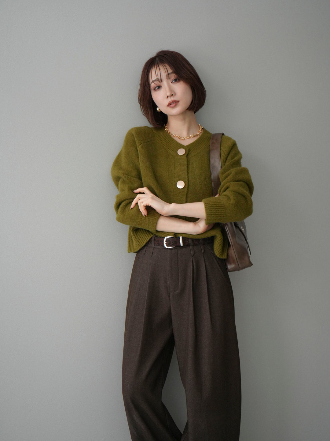 [SET]BIGボタンニットカーディガン+選べるアクセセット(2set)