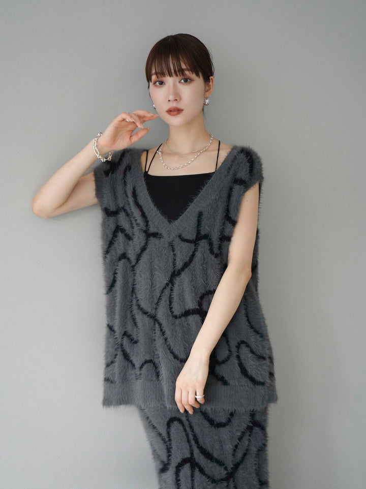 [SET] 線狀毛絨針織背心 + 線狀毛絨針織裙 (2套)