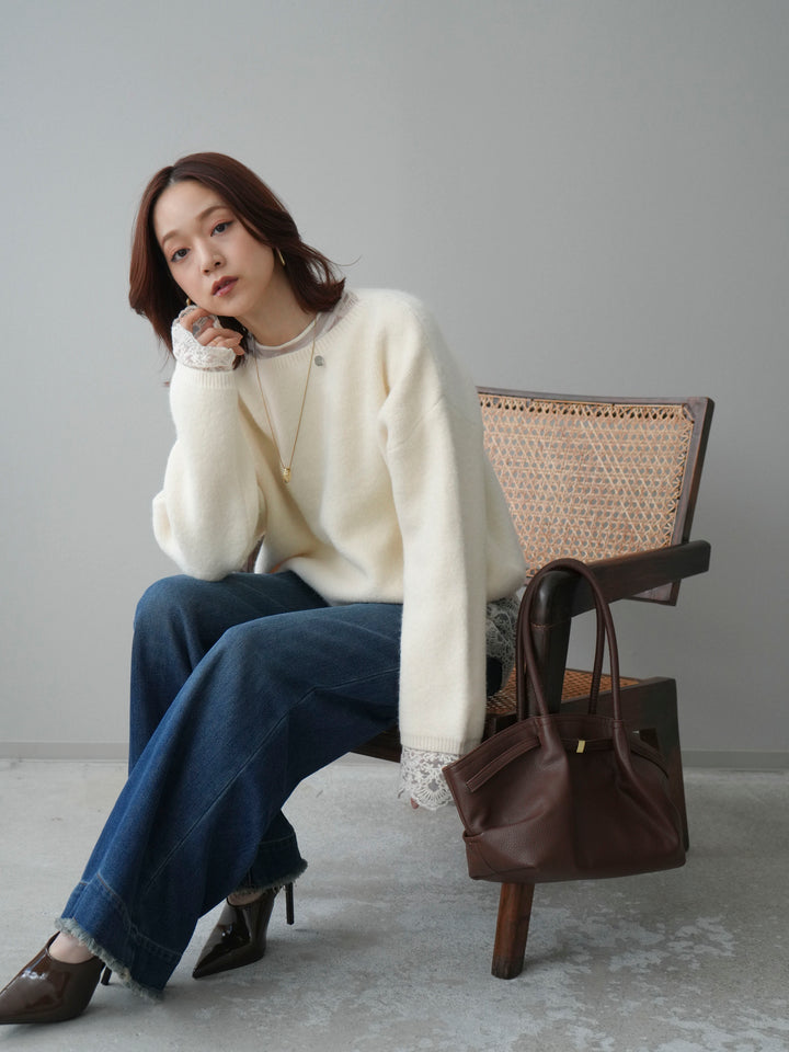 [予約]アンゴラタッチボートネッククロップドプルオーバー/ivory