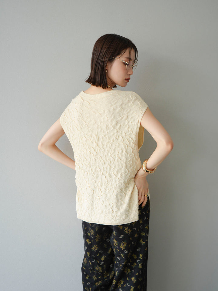 [SET]ポコポコノースリーブニットプルオーバー+コード刺繍チュールレイヤードパンツ(2set)