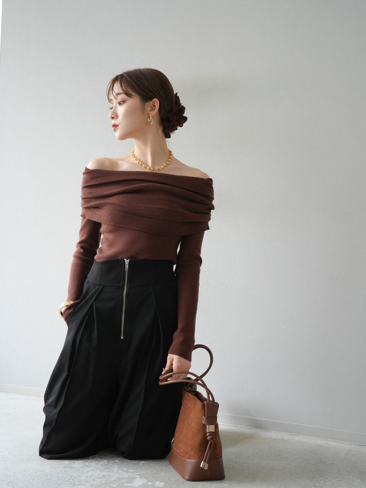 [予約]オフショルニットプルオーバー/ブラウン