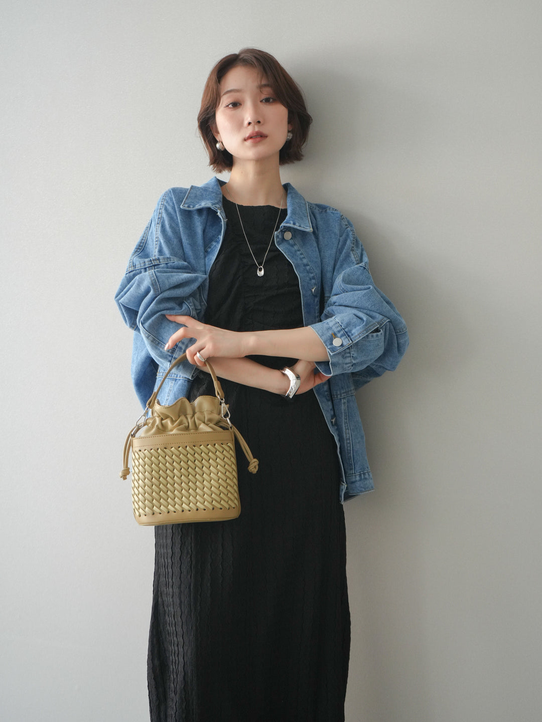 [予約]シャーリングジャガードノースリーブワンピース/black