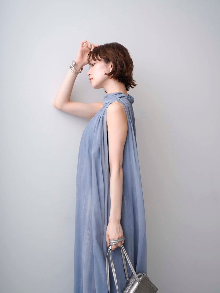 [予約]ニュアンスストライプバックリボンノースリワンピース/blue
