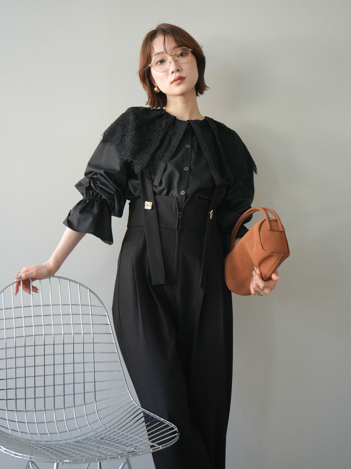 [予約]ビッグレースカラーブラウス/black
