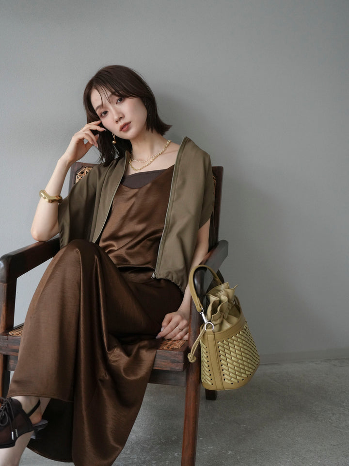 [予約]スリーブレスドロストZIPブルゾン/ブラウン