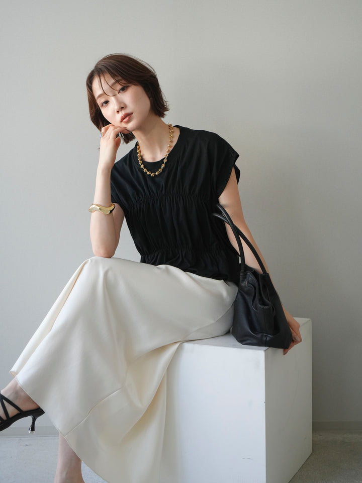 [予約]ギャザーフレンチスリーブカットソー/black