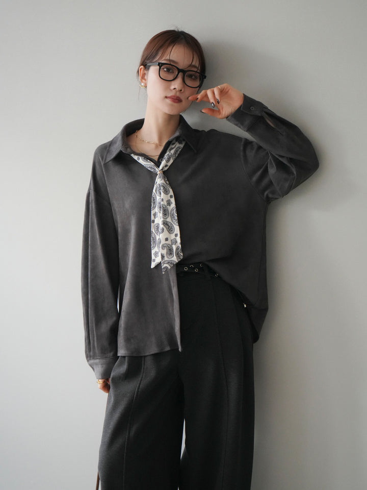 [予約]スカーフ付きスエードシャツ/charcoal