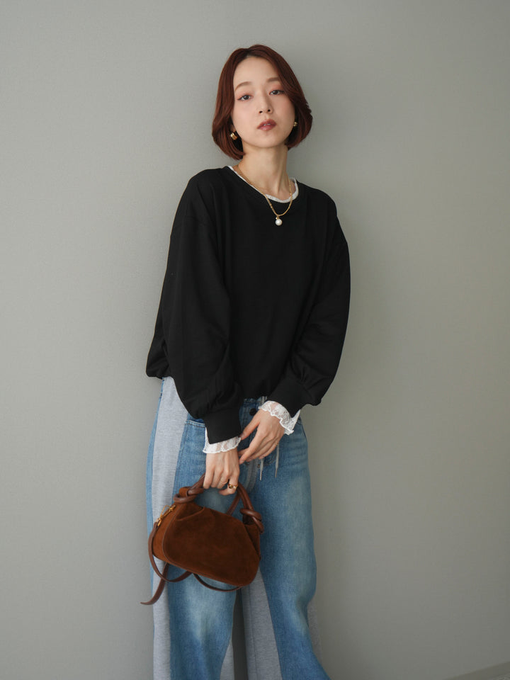 [予約]袖レースカットバルーンプルオーバー/black