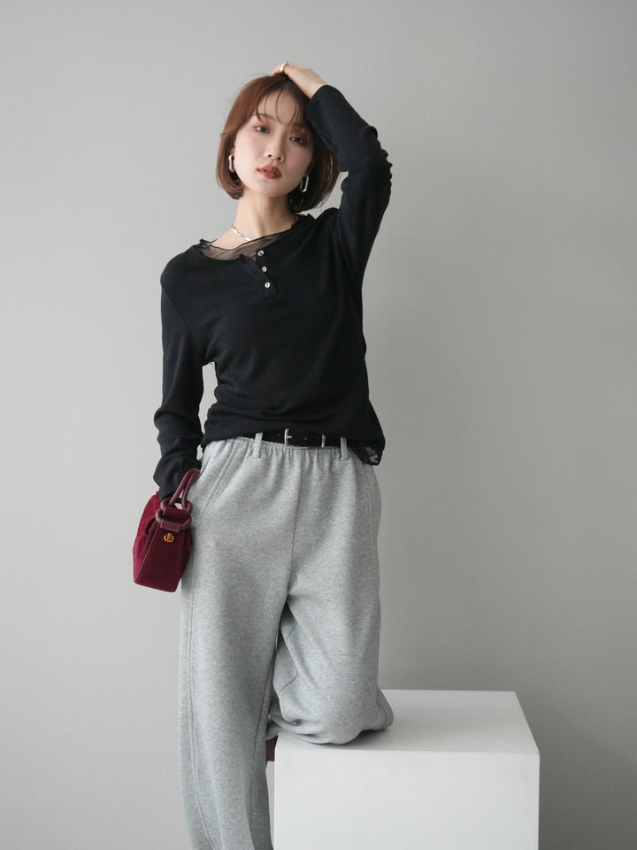 [予約]チュールレイヤードヘンリーネックカットソー/black