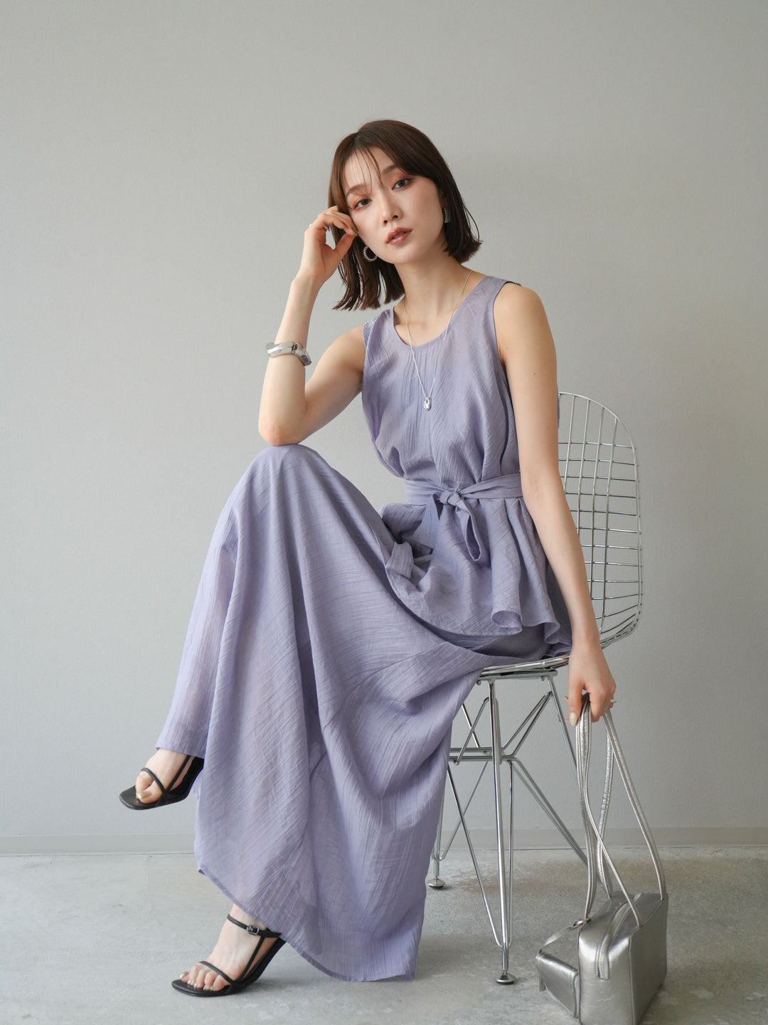 [SET]ワッシャーシアーアシメブラウス＆キャミワンピース+選べるアクセセット(2set)