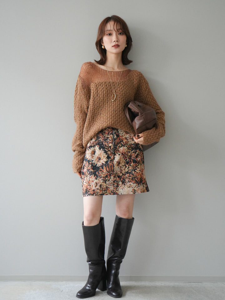 [予約]フロントZIPアソート柄ミニスカート/beigebigflower