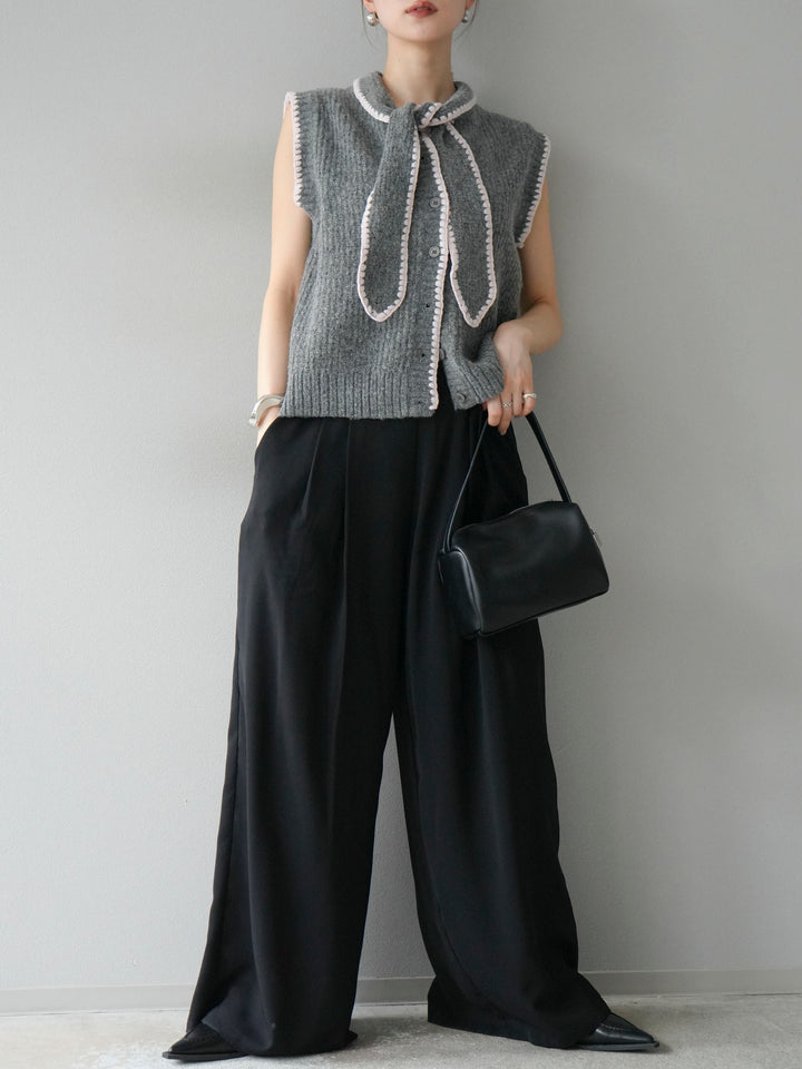 [予約]ステッチデザインボウタイニットベスト/グレー