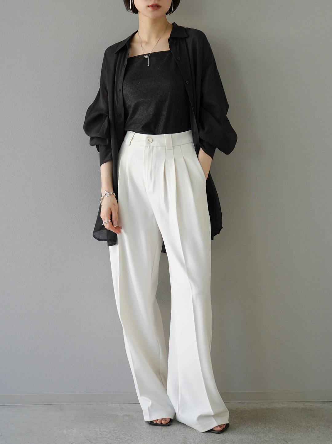 [予約]ボリュームスリーブシアーオーバーシャツ/ブラック