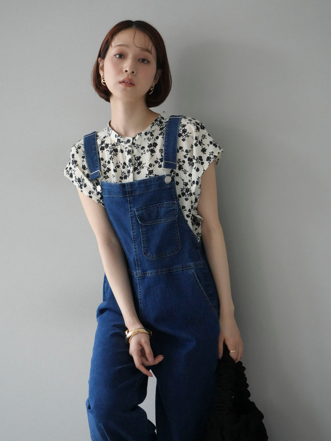 [予約]フラワープリントフレンチスリーブブラウス/アイボリー