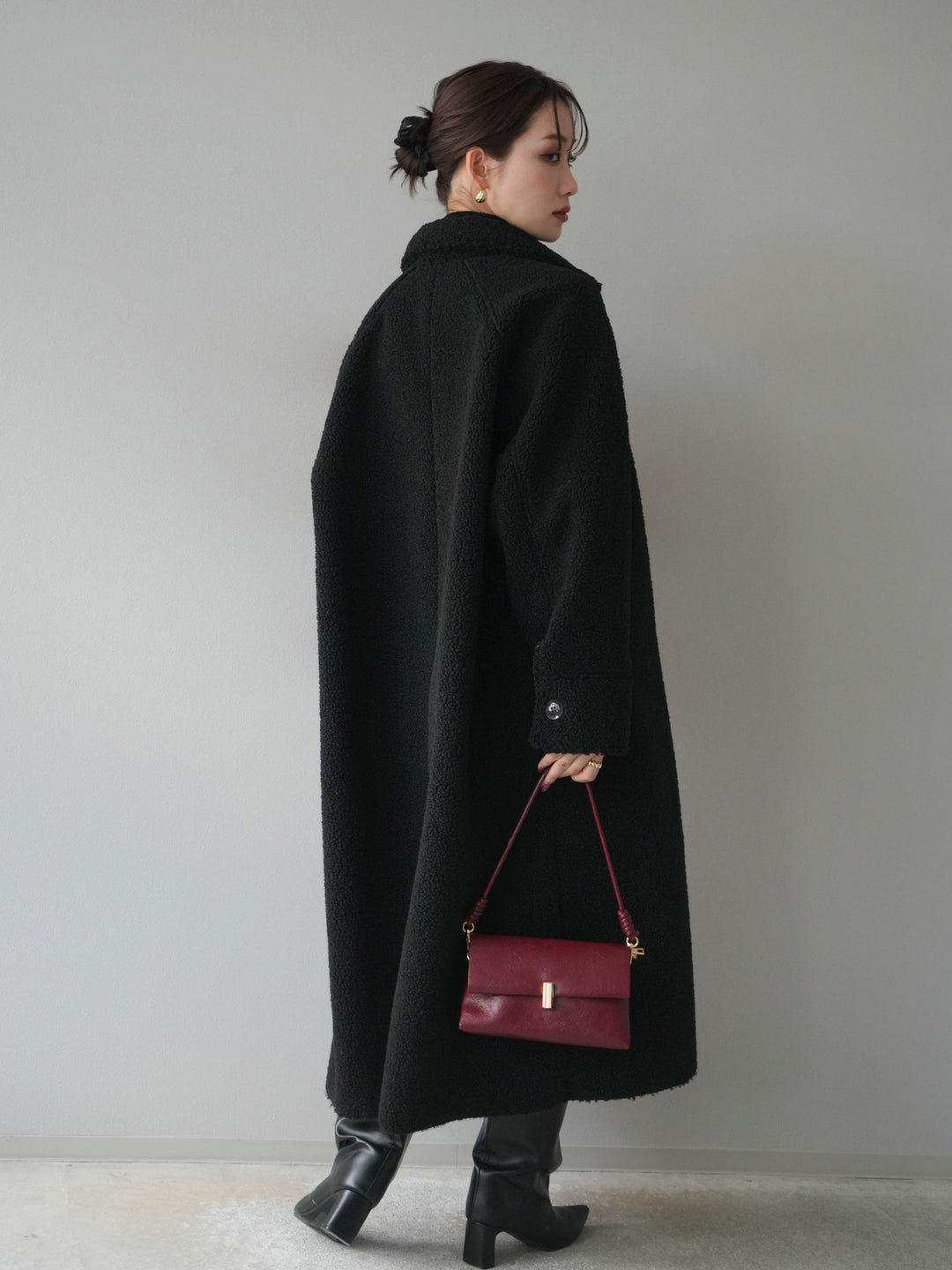 [予約]ボアxムートンロングコート/black