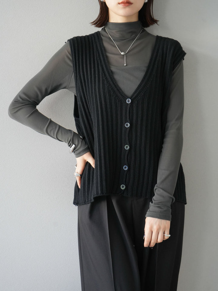 [SET]シアー切替ストレッチ長袖トップス+シアー切替ストレッチトップス(2set)