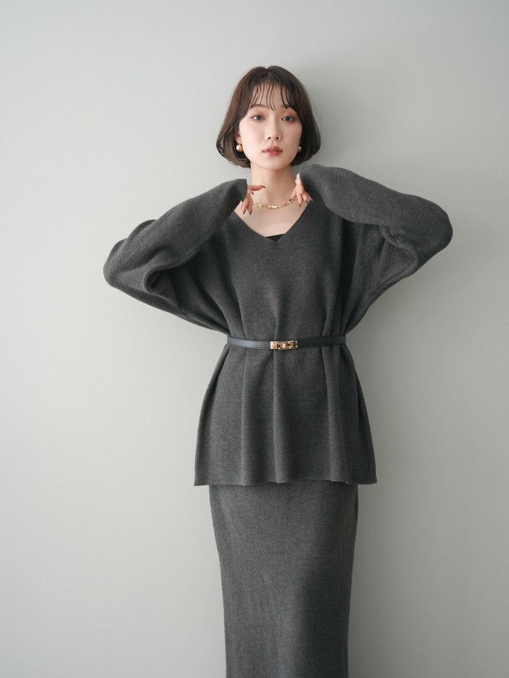 [SET]ベルト付Vネックニット＆スカートSET UP+ベルト付Vネックニット＆スカートSET UP(2set)