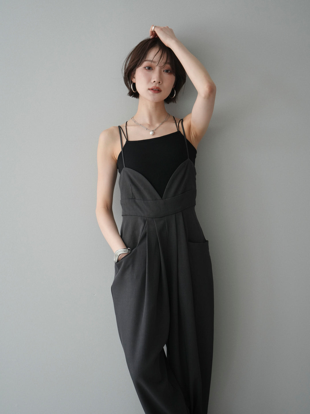 [予約]バックデザインサロペット/charcoal