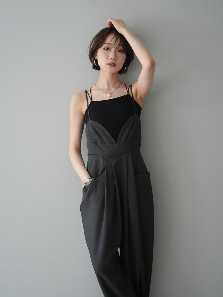 [予約]バックデザインサロペット/charcoal