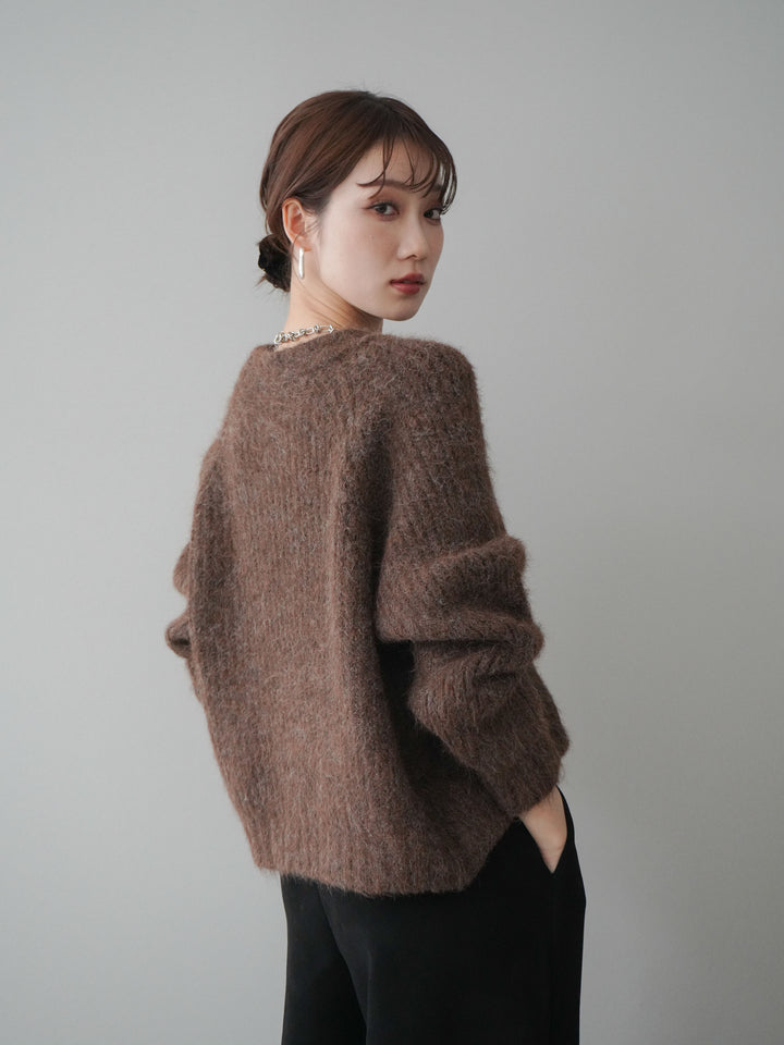 [予約]MIXヤーンモヘアタッチZIPニットカーディガン/brown