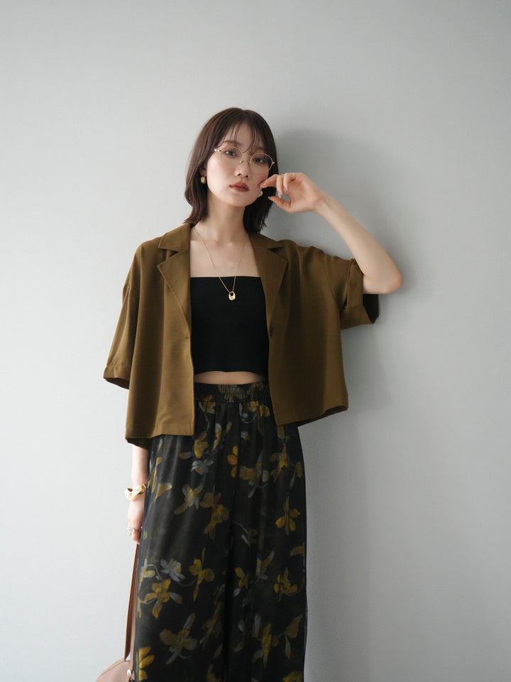 [SET]ハーフショートジャケット+フラワープリントチュールレイヤードパンツ(2set)