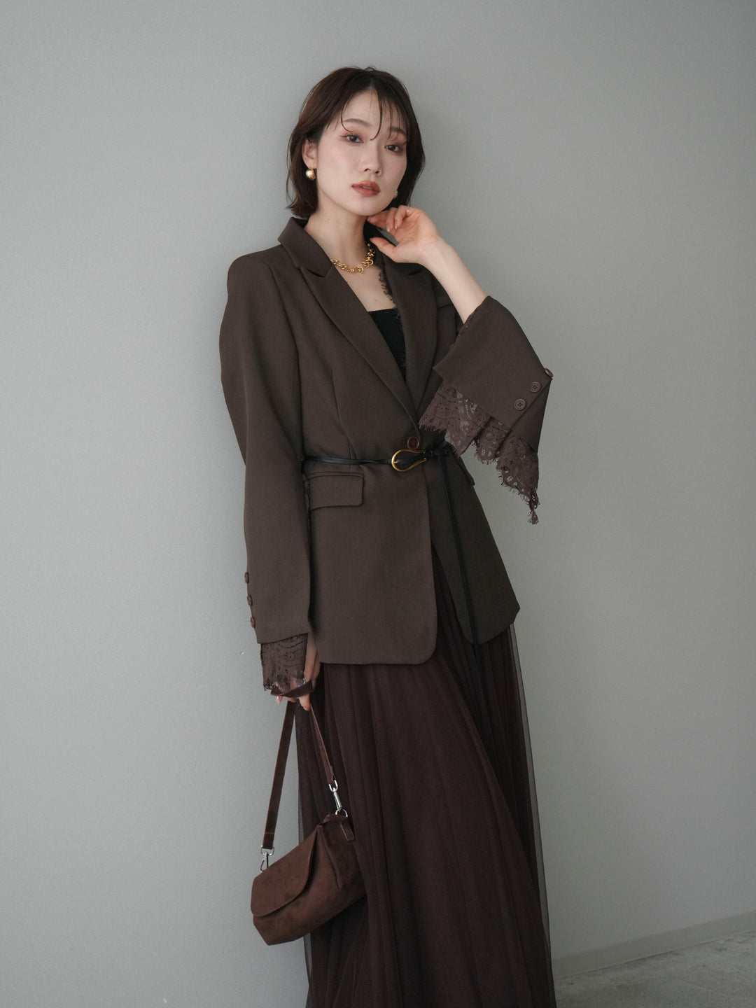 [SET]レースレイヤードスリットジャケット+選べるアクセセット(2set)