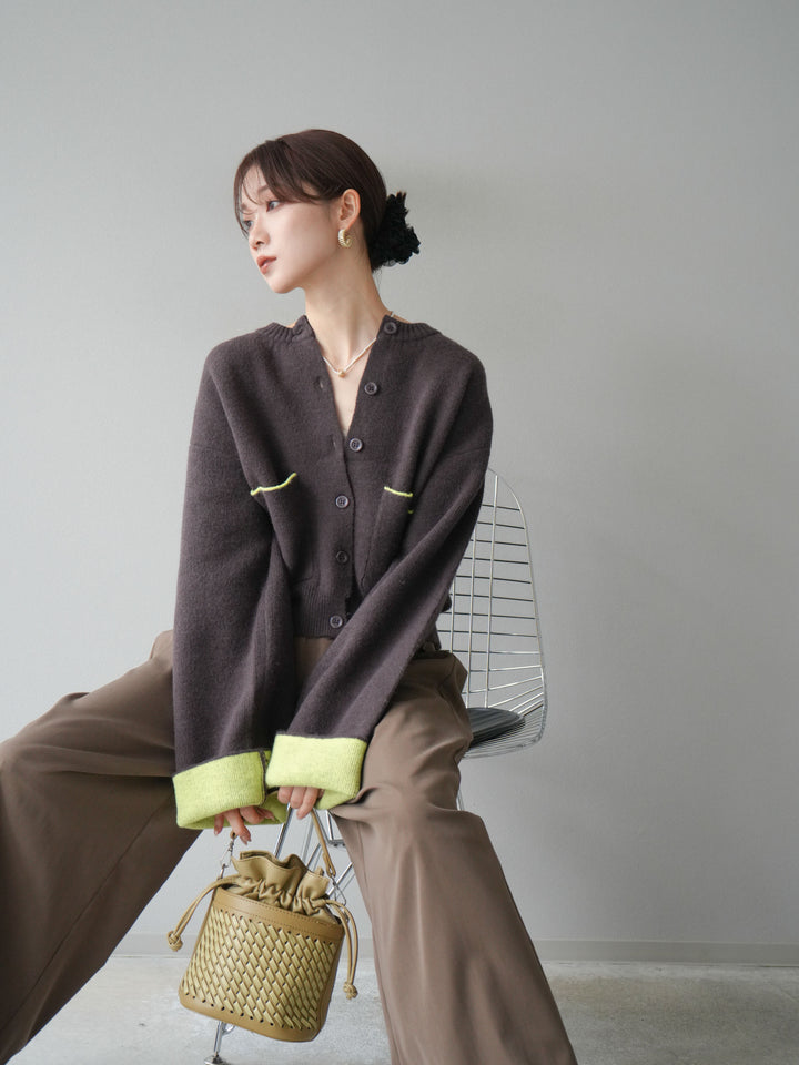 【SET】雙色針織開襟衫+褶襉設計寬褲（2套）