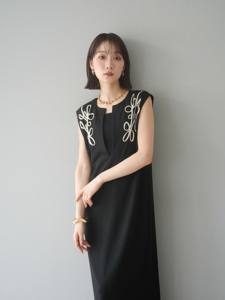 [予約]ライトポンチコード刺繍ワンピース/ブラック
