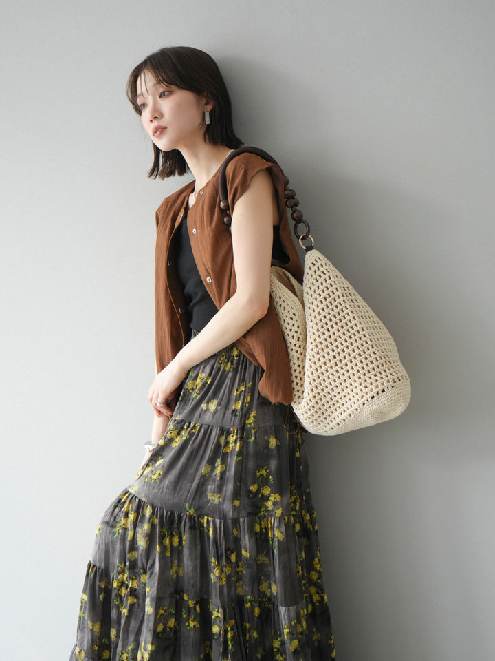 [SET]リネンライクドロストバルーンブルゾン+フラワーワッシャープリーツスカート(2set)