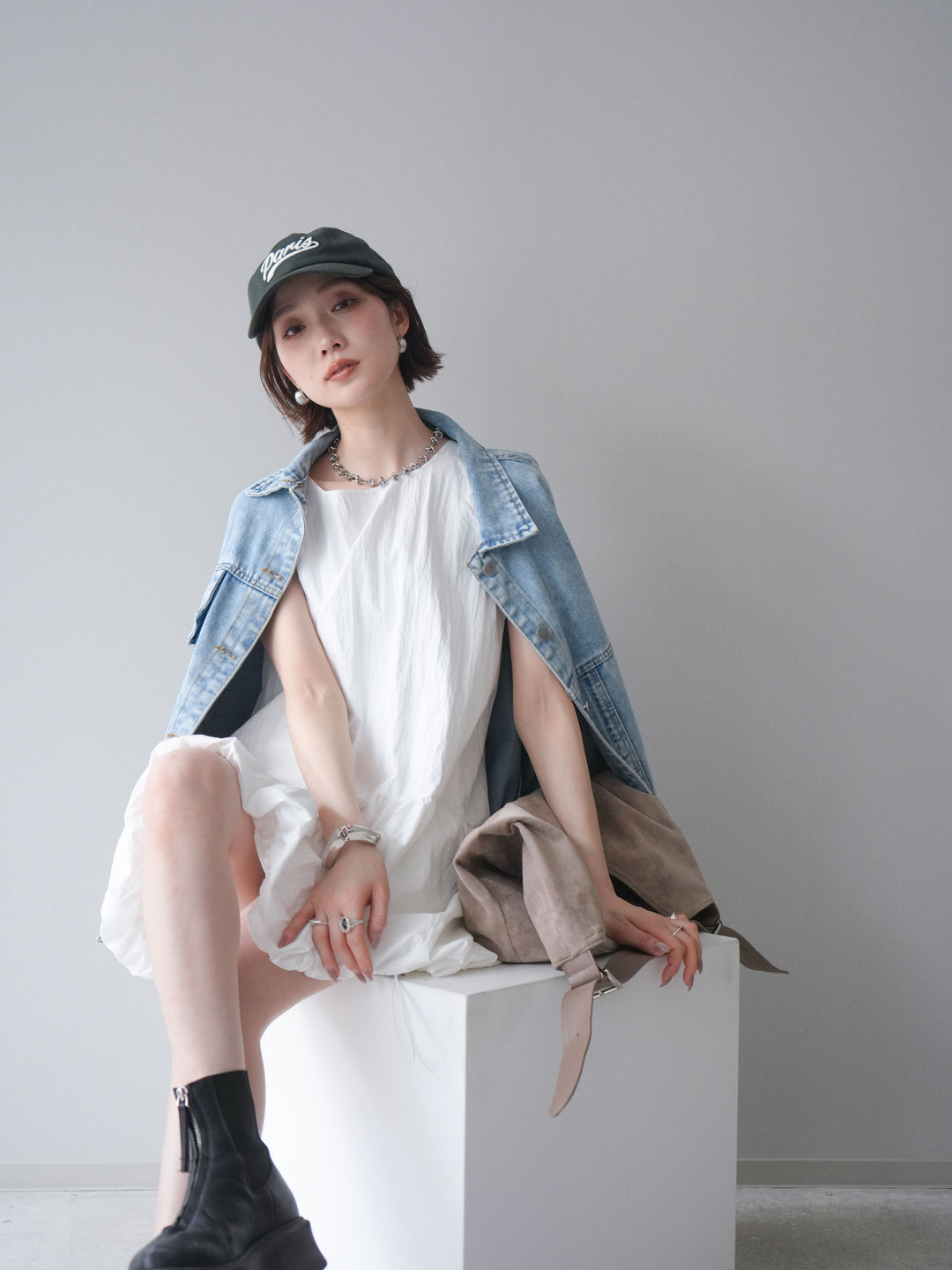 [予約]ドロストバルーンミニワンピース/white