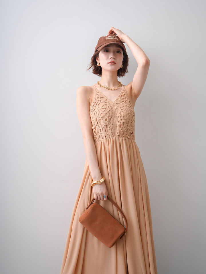 [SET]クロシェシフォンキャミワンピース+選べるアクセセット(2set)