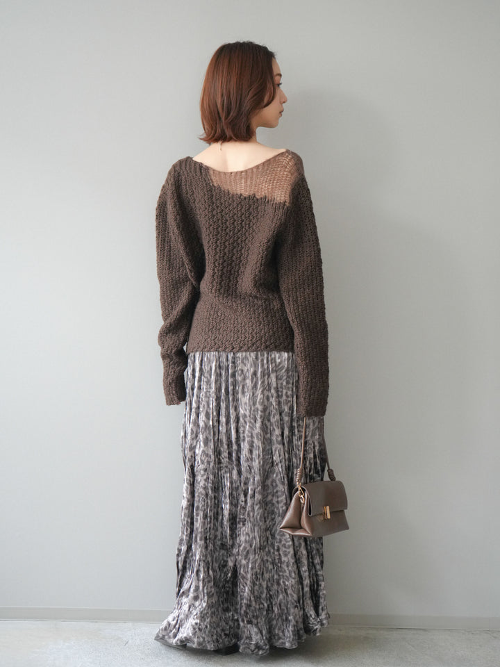[予約]レオパードベロアワッシャーロングスカート/gray