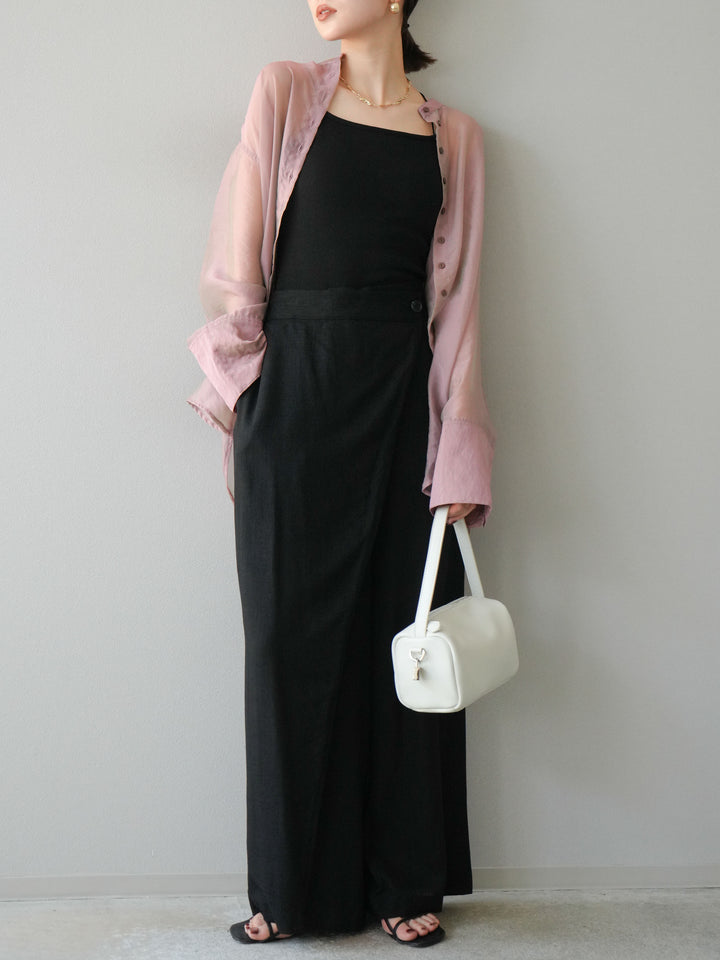 [予約]ライトリネンアシンメトリーワイドパンツ/ブラック