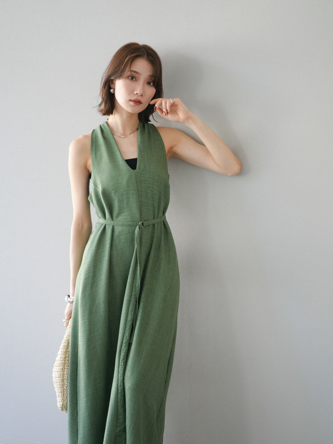 [予約]ループデザインムラ染めワンピース/グリーン