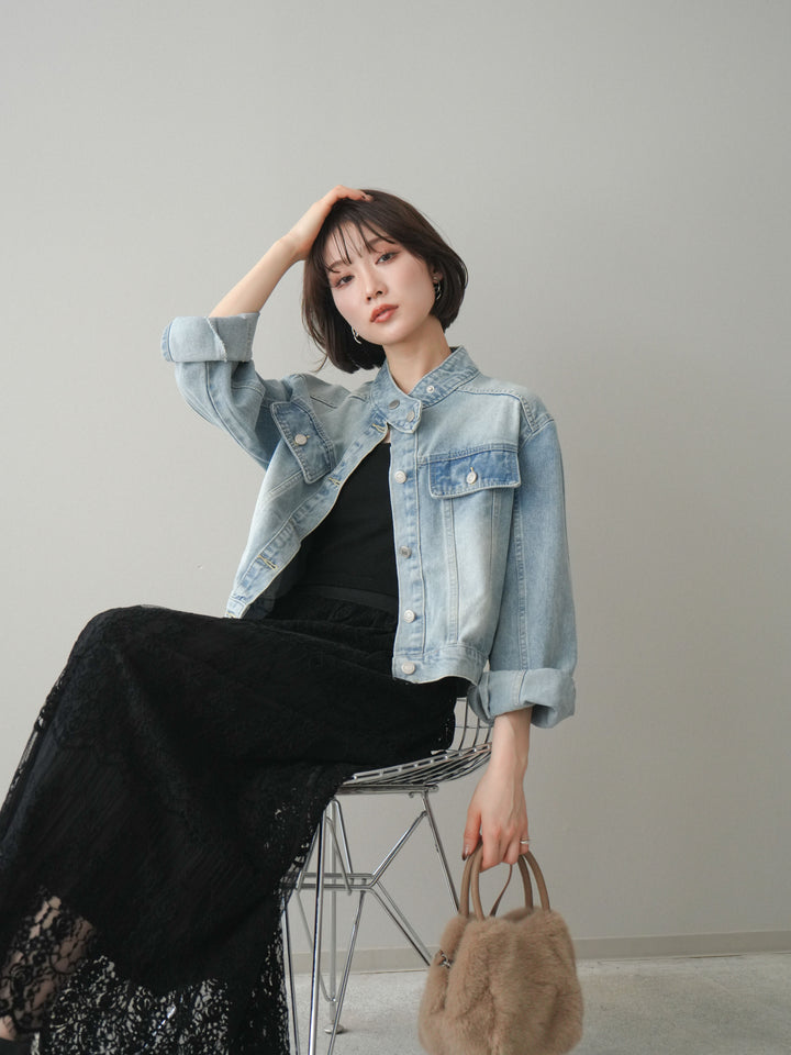 [予約]スタンドカラーコンパクトデニムジャケット/lightblue