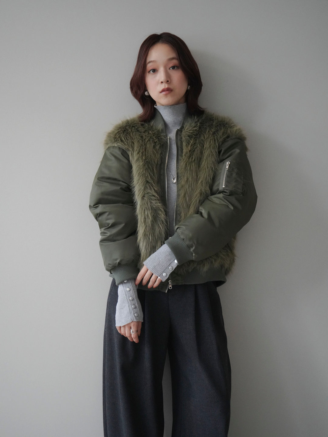 [預訂] 人造毛組合 MA-1/卡其色