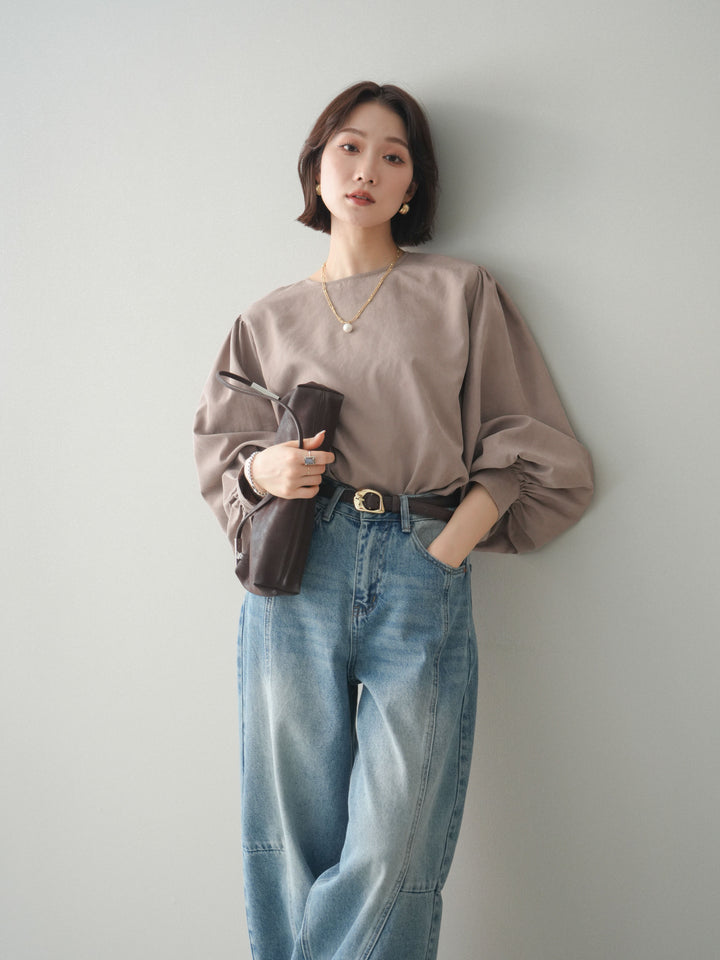 [予約]2WAYピーチスキンボリュームスリーブブラウス/mocha