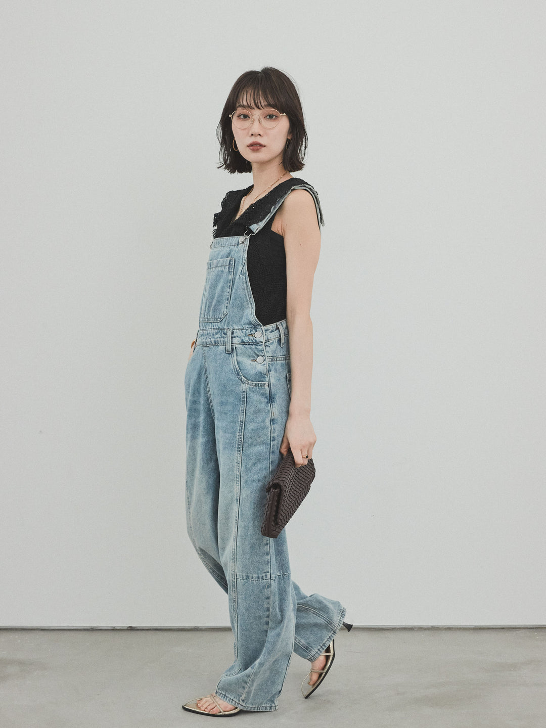 [予約]センターシームデニムサロペット /ライトブルー