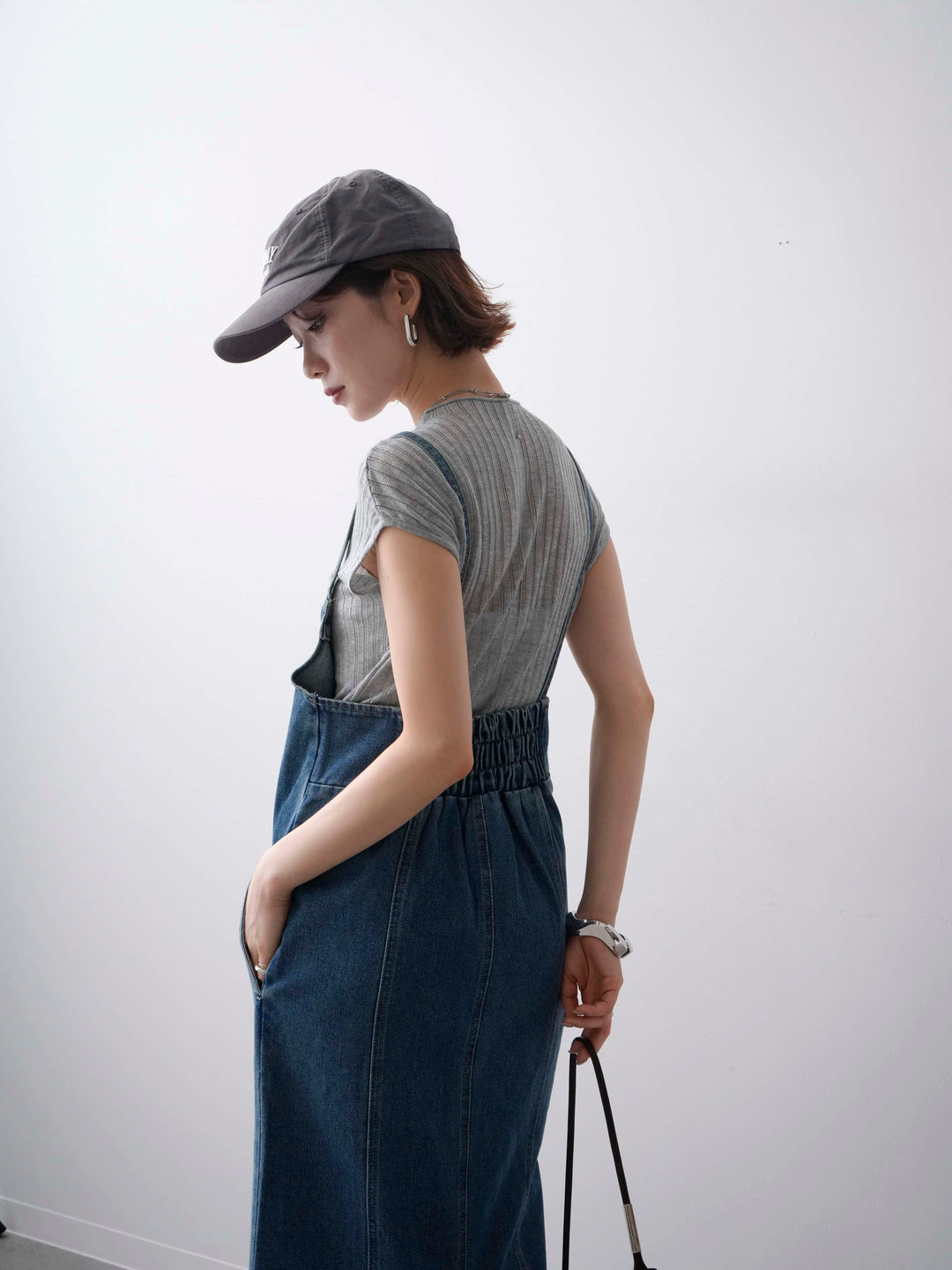 [予約]シアーリブフレンチニットトップス/grey