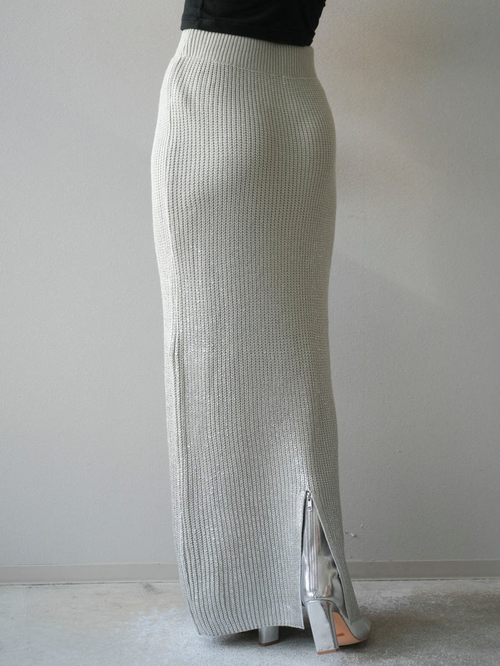 [予約]箔プリントニットタイトスカート/lightgray