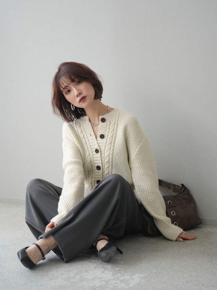 [予約]裾レースケーブルニットカーディガン/ivory