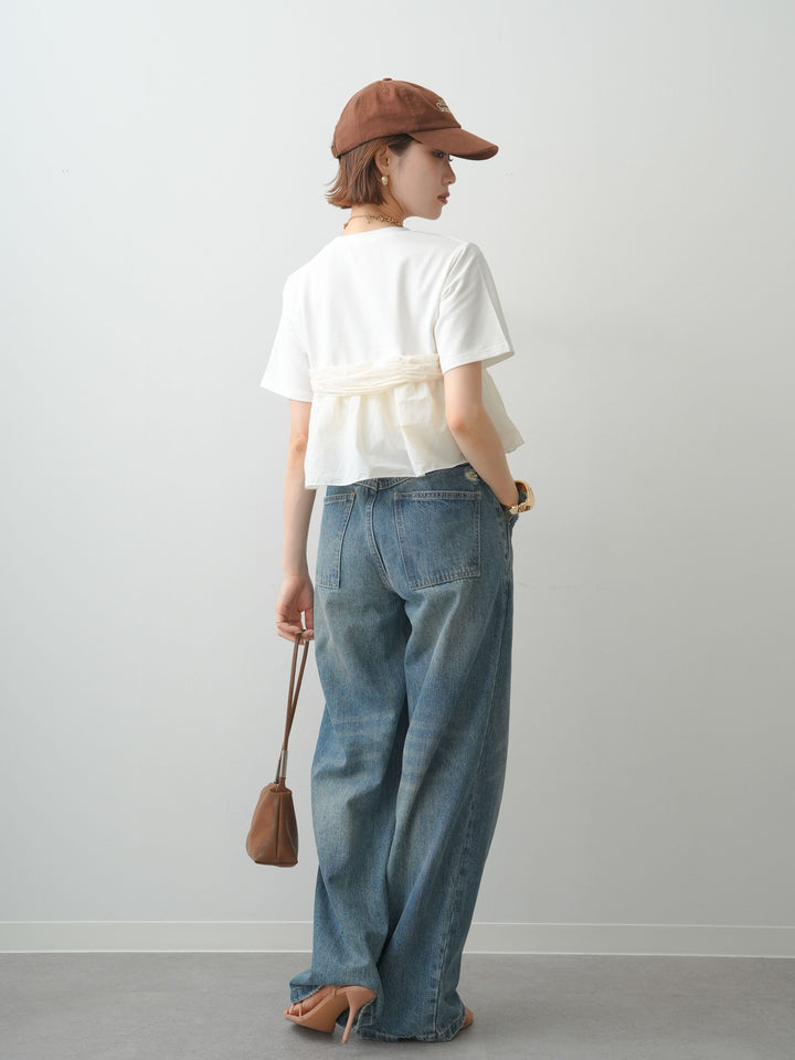 【着回しセット】[SET]ナイロンドッキングツイストTEE +ナイロンドッキングツイストTEE +ストーンウォッシュルーズフィットデニム(3set)