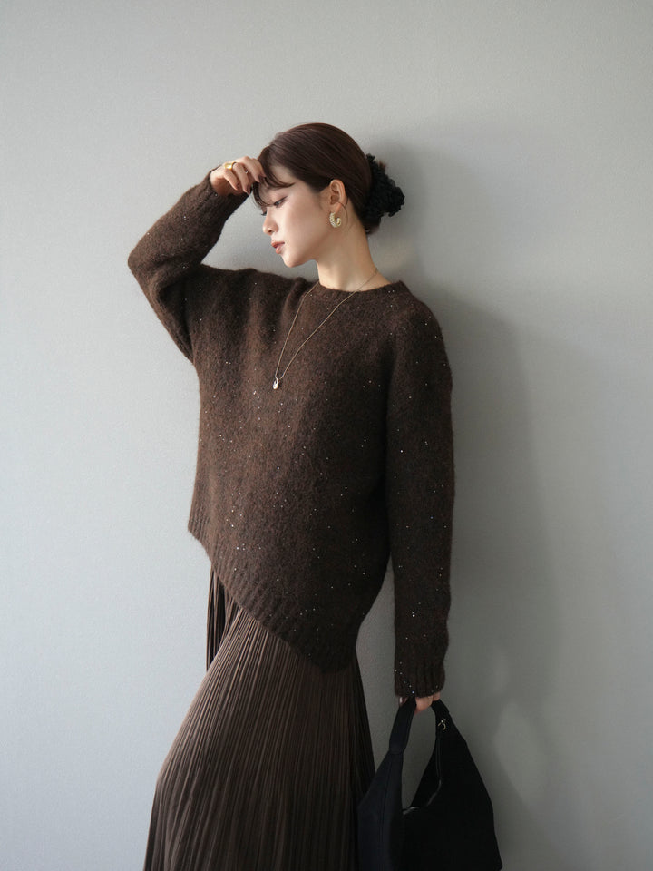 [予約]スパンコールニットプルオーバー/ブラウン