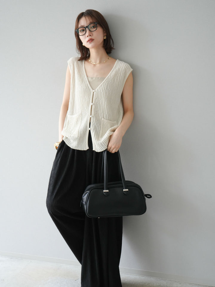 [SET] 波浪夏季針織背心+柳葉寬腿褲（2件套）