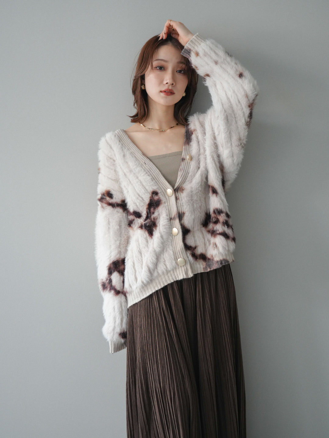 [予約]ニュアンス柄シャギーニットカーディガン/ivory