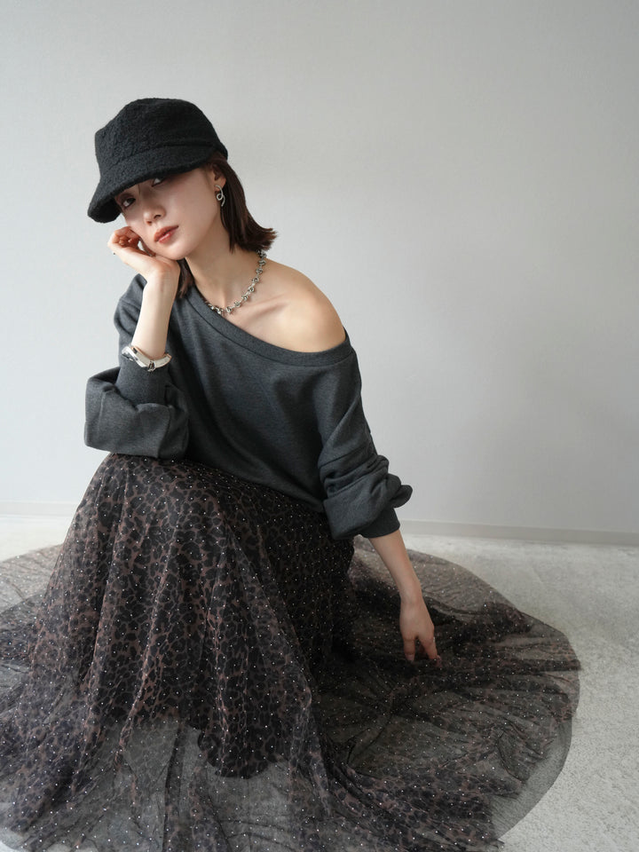 [予約]オフショルスウェットプルオーバー/チャコール