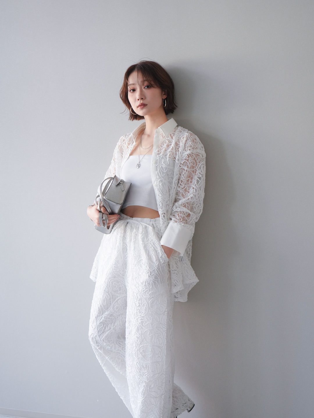 [SET]シアーコードレースオーバーシャツ+シアーコードレースイージーパンツ(2set)