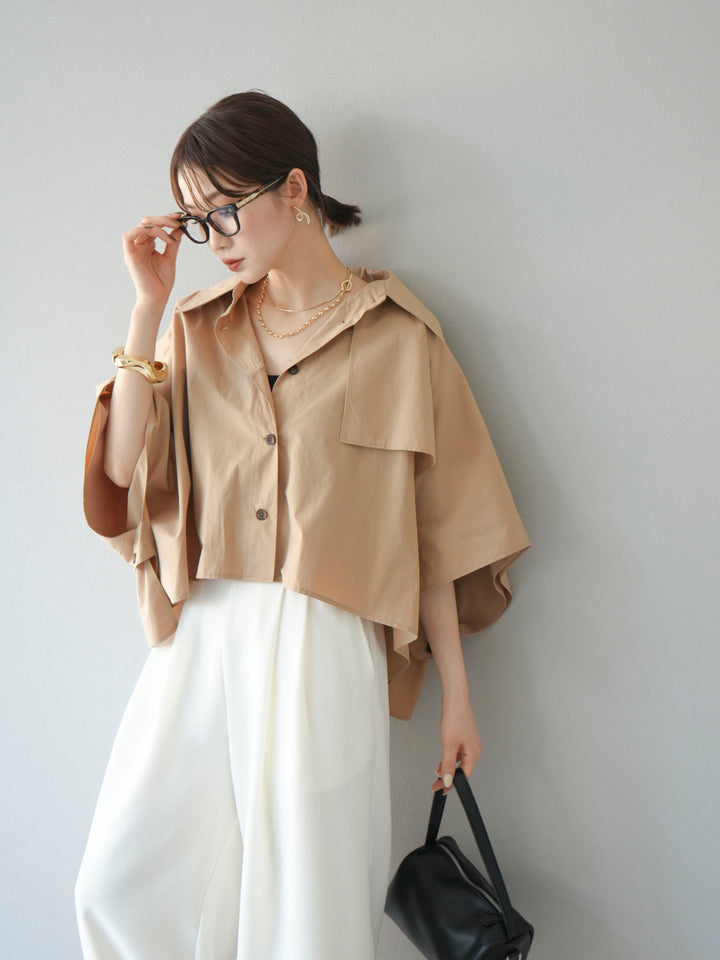 [SET]ポンチョショートシャツ+リネンライクイージーワイドパンツ(2set)