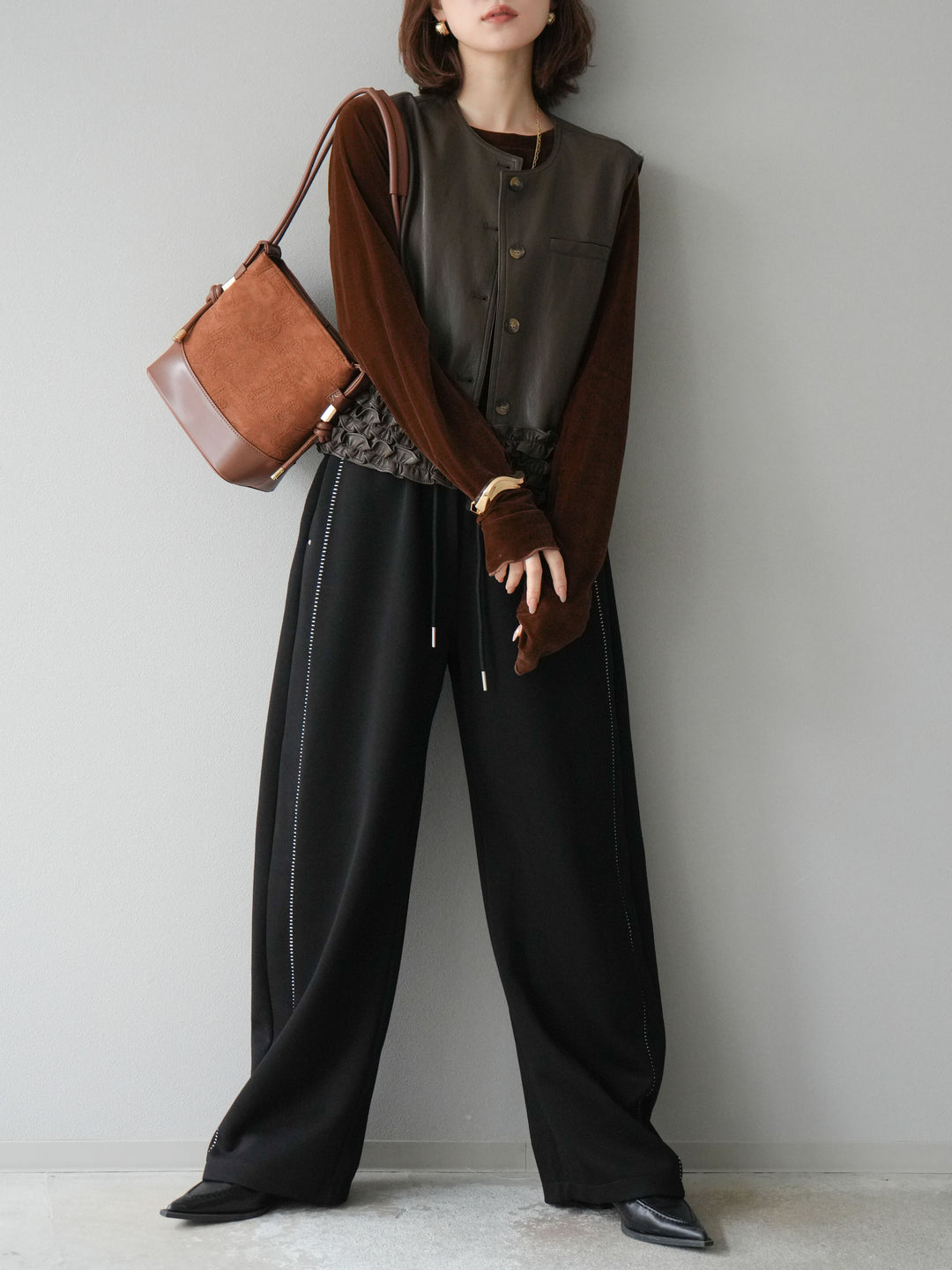 [予約]シアーベロアフィンガーホールトップス/ブラウン