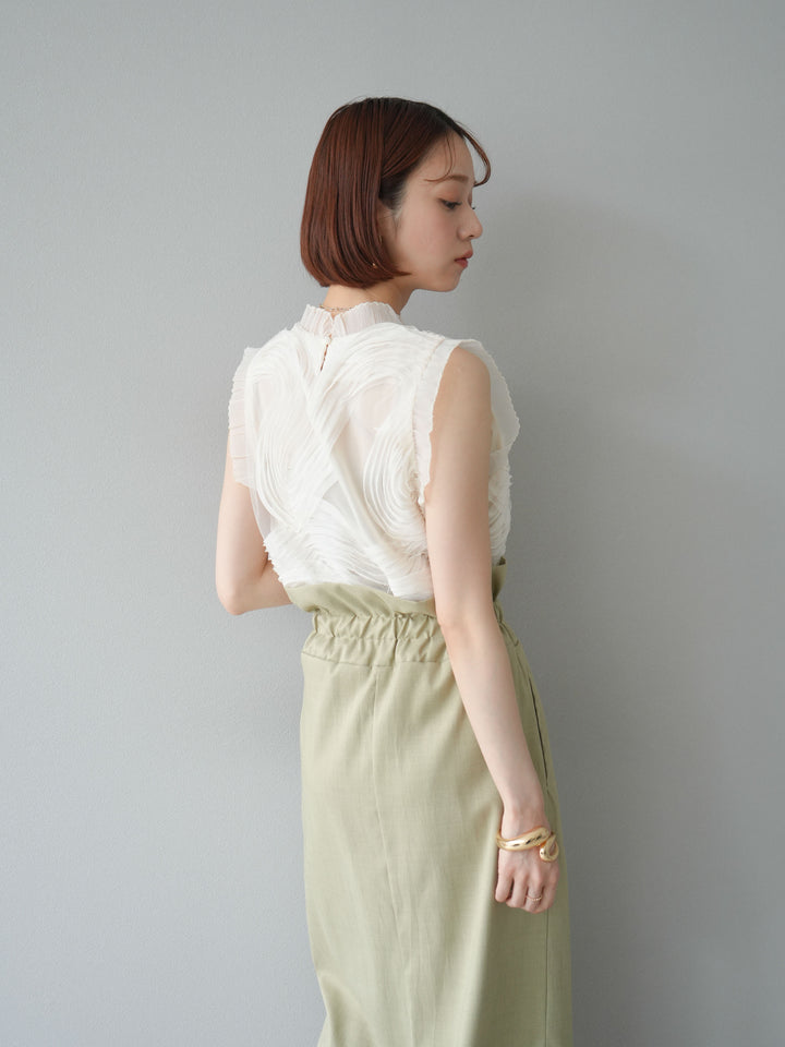 [SET]チュールジャガードノースリブラウス+ヘザーエステルギャザージップスカート(2set)